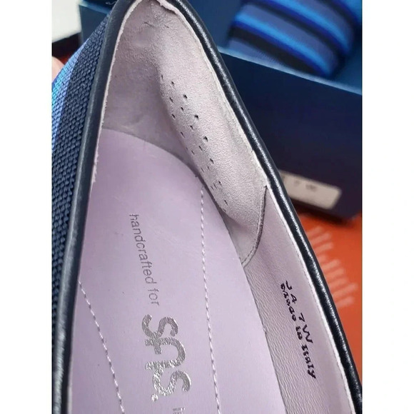 SAS Brenda Pumps Blue Striped Fabric Comfort Shoes Dress Women's Size 7W - Picture 9 of 9